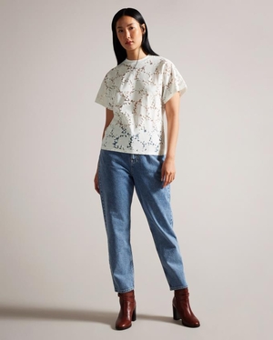 T-Shirt Ted Baker Floral Lace Relaxed Blanche Femme | BEF-81860290